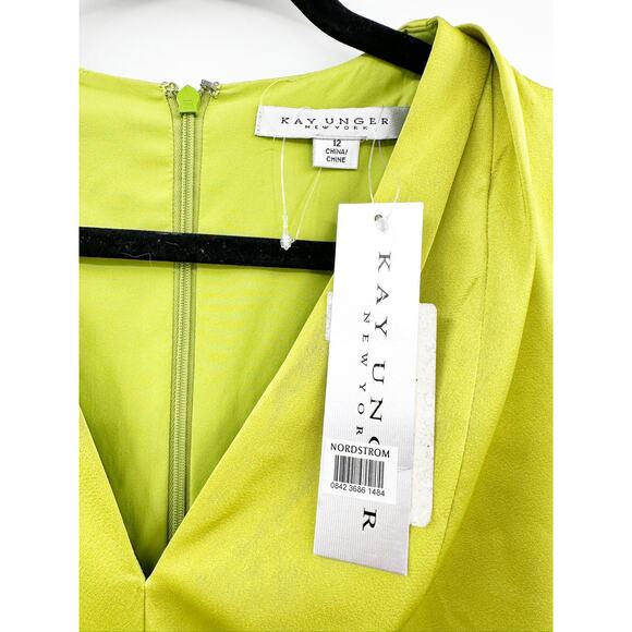 Kay Unger Fallon Halter V Neck Gown Chartreuse Size 12 NWT - Picture 5 of 8